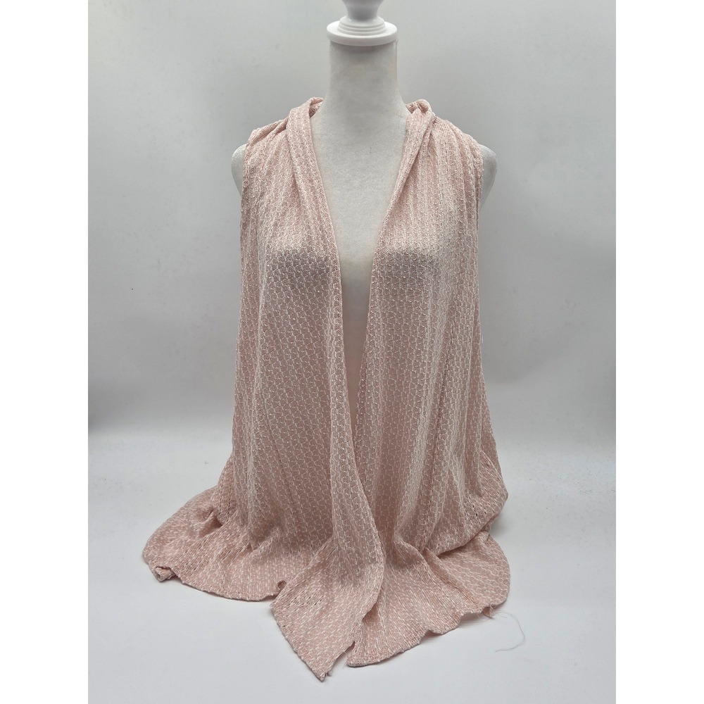 Cha Cha Vente Pink White Open Knit Draped Sleeveless Cardigan 1X 101-293